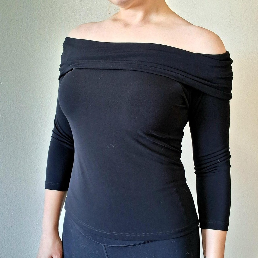 Vintage 90s Y2K Black Off Shoulder Foldover Top S M